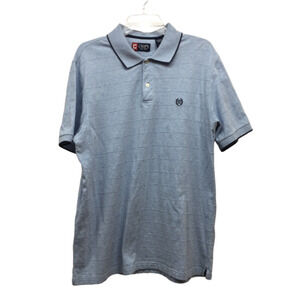 CHAPS Light Blue Short Sleeve Chest Emblem Navy Trim Classic Polo Shirt | Top L